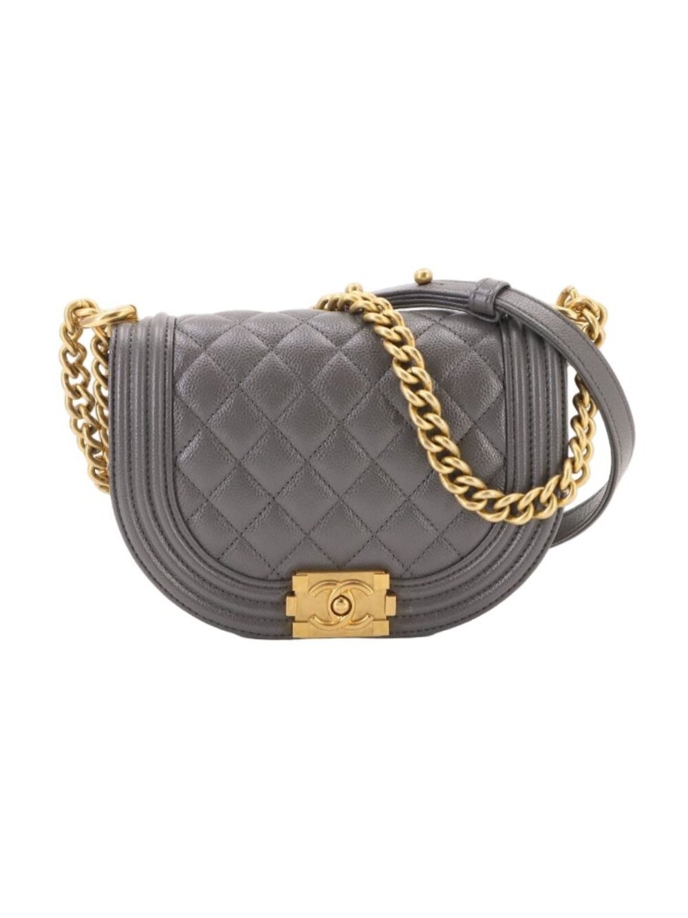 Chanel Boy Small Chain Shoulder Bag Caviar Leather Gray